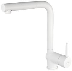 ASTER СМЕСИТЕЛЬ ДЛЯ МОЙКИ С ПРЯМОУГОЛЬНЫМ ИЗЛИВОМ И ВЫДВИЖНЫМ ДУШЕМ, BIANCO - НОВИНКА