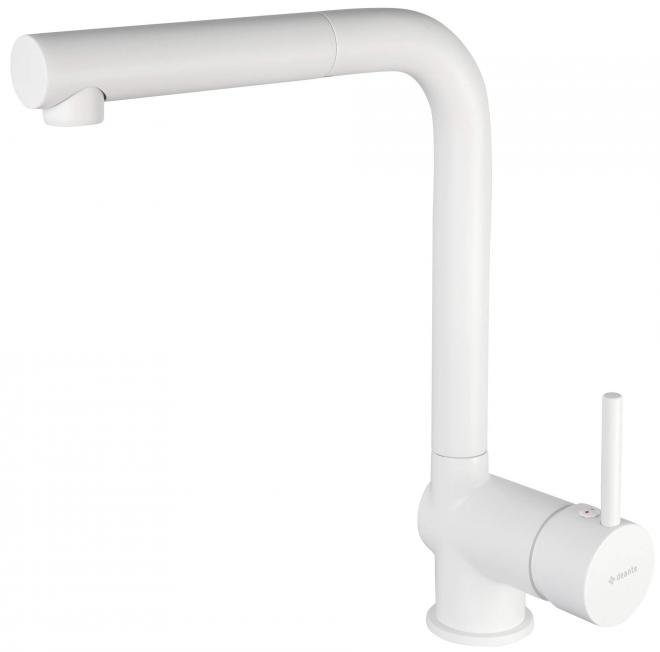 ASTER СМЕСИТЕЛЬ ДЛЯ МОЙКИ С ПРЯМОУГОЛЬНЫМ ИЗЛИВОМ И ВЫДВИЖНЫМ ДУШЕМ, BIANCO - НОВИНКА