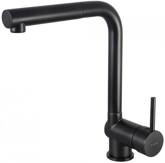 ASTER СМЕСИТЕЛЬ ДЛЯ МОЙКИ С ПРЯМОУГОЛЬНЫМ ИЗБИВКОМ И ВЫДВИЖНЫМ ДУШЕМ, NERO - НОВИНКА