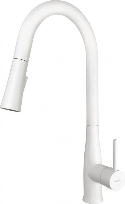 СМЕСИТЕЛЬ ДЛЯ МОЙКИ LUKRECJA С U-образным изливом И ВЫДВИЖНЫМ ДУШЕМ, BIANCO - НОВИНКА
