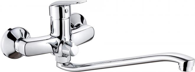 НАСТЕННЫЙ СМЕСИТЕЛЬ ДЛЯ РАКОВИНЫ BORO С ДЛИННЫМ ИЗБИВКОМ И СОЕДИНЕНИЕМ ДЛЯ ШЛАНГА, ХРОМ