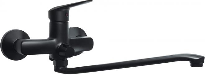 НАСТЕННЫЙ СМЕСИТЕЛЬ ДЛЯ РАКОВИНЫ BORO NERO С ДЛИННЫМ ИЗБИВКОМ И СОЕДИНЕНИЕМ ДЛЯ ШЛАНГА