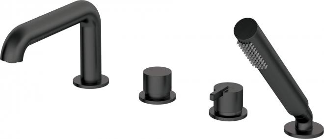 SILIA СМЕСИТЕЛЬ ДЛЯ ВАННЫ НА 4 ОТВЕРСТИЯ С ДУШЕВЫМ КОМПЛЕКТОМ, NERO - НОВИНКА