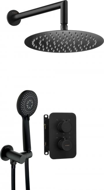 СКРЫТЫЙ ДУШЕВОЙ НАБОР С ТЕРМОСТАТИЧЕСКИМ SMART BOX И КРУГЛЫМИ КОМПОНЕНТАМИ, NERO