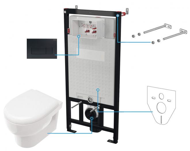 AVIS НАСТЕННЫЙ ТУАЛЕТ БЕЗ ОБОДКА + СИДЕНЬЕ ДЛЯ ТУАЛЕТА + НАСТЕННАЯ СКРЫТАЯ СИСТЕМА + КНОПКА УПРАВЛЕНИЯ NERO
