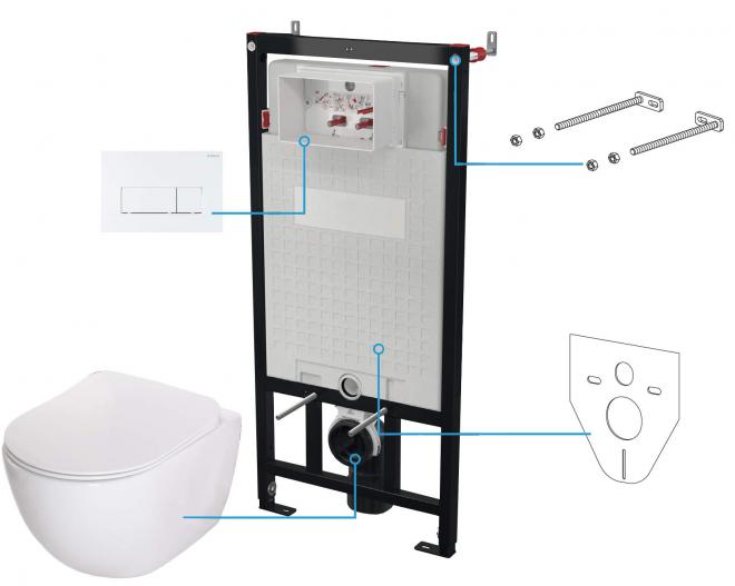 PEONIA НОВЫЙ НАСТЕННЫЙ ТУАЛЕТ БЕЗ ОБОДКА + СИДЕНЬЕ ДЛЯ ТУАЛЕТА + НАСТЕННАЯ СКРЫТАЯ СИСТЕМА + КНОПКА УПРАВЛЕНИЯ SLIM BIANCO