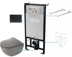 PEONIA АНТРАЦИТОВЫЙ НАСТЕННЫЙ ТУАЛЕТ БЕЗ ОБОДКА + СИДЕНЬЕ + НАСТЕННАЯ СКРЫТАЯ СИСТЕМА + КНОПКА УПРАВЛЕНИЯ SLIM NERO - NEW