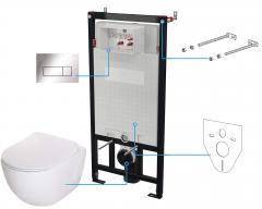 PEONIA НОВЫЙ НАСТЕННЫЙ ТУАЛЕТ БЕЗ ОБОДКА + СИДЕНЬЕ ДЛЯ ТУАЛЕТА + НАСТЕННАЯ СКРЫТАЯ СИСТЕМА + КНОПКА УПРАВЛЕНИЯ SLIM CHROME