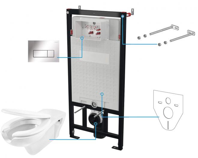 VITAL НАСТЕННЫЙ ТУАЛЕТ + СИДЕНЬЕ + НАСТЕННАЯ СКРЫТАЯ СИСТЕМА + КНОПКА УПРАВЛЕНИЯ SLIM CHROME