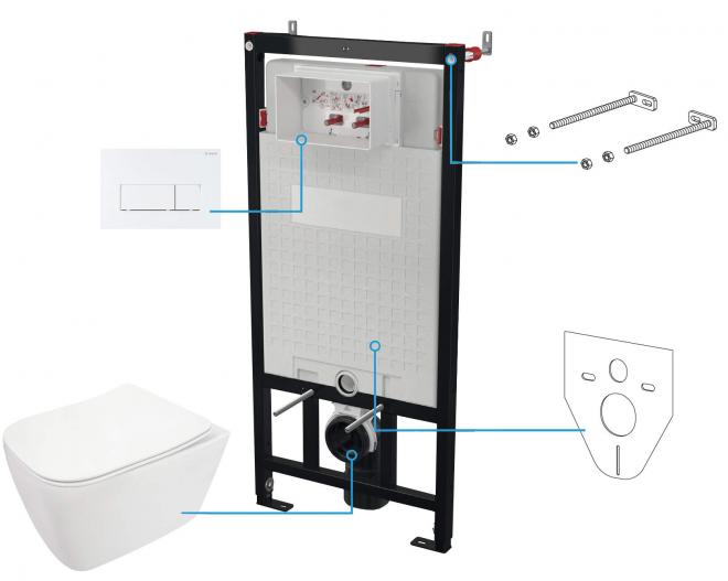 HIACYNT NEW НАСТЕННЫЙ МУФТ БЕЗ ОБОДКА + СИДЕНЬЕ ДЛЯ ТУАЛЕТА + НАСТЕННАЯ СКРЫТАЯ СИСТЕМА + КНОПКА УПРАВЛЕНИЯ SLIM BIANCO - НОВИНКА