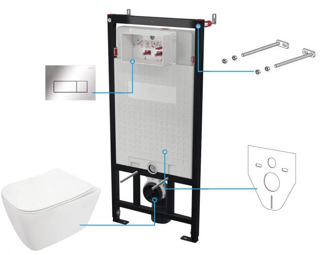 HIACYNT NEW НАСТЕННЫЙ МУФТ БЕЗ ОБОДКА + СИДЕНЬЕ ДЛЯ ТУАЛЕТА + НАСТЕННАЯ СКРЫТАЯ СИСТЕМА + КНОПКА УПРАВЛЕНИЯ SLIM CHROME - NEW