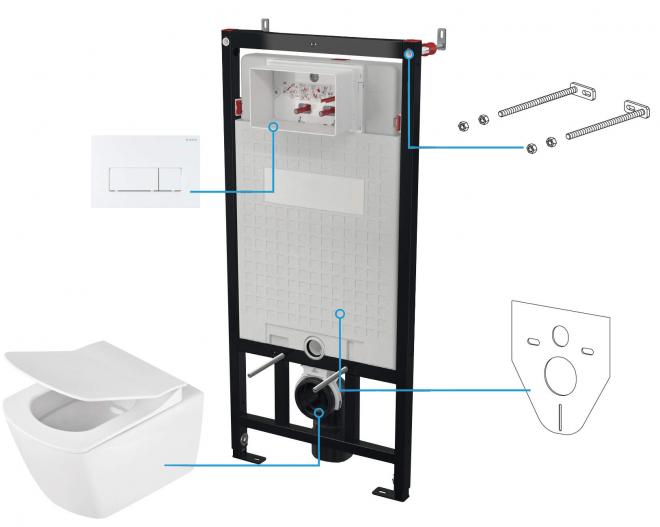 АНЕМОН НАСТЕННЫЙ ТУАЛЕТ БЕЗ ОБОДКА + СИДЕНЬЕ + НАСТЕННАЯ СКРЫТАЯ СИСТЕМА + КНОПКА УПРАВЛЕНИЯ SLIM BIANCO