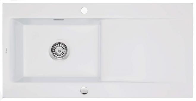 SABOR 1-ЧАШНАЯ КЕРАМИЧЕСКАЯ РАКОВИНА С СУШИЛКОЙ, BIANCO, 1015x510x210, С ЭКОНОМЬЮЩИМ ПРОСТРАНСТВО