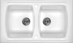 LUSITANO 2-ЧАШНАЯ КЕРАМИЧЕСКАЯ МОЙКА БЕЗ СУШИЛКИ, БЕЛАЯ, 860x500x240, 3,5'' С ФИТИНГАМИ