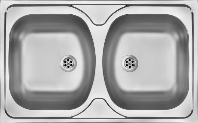 РАКОВИНА TANGO С 2 ЧАШАМИ БЕЗ СУШИЛКИ, САТИН, 800x500x140, 2'' С ФИТИНГАМИ