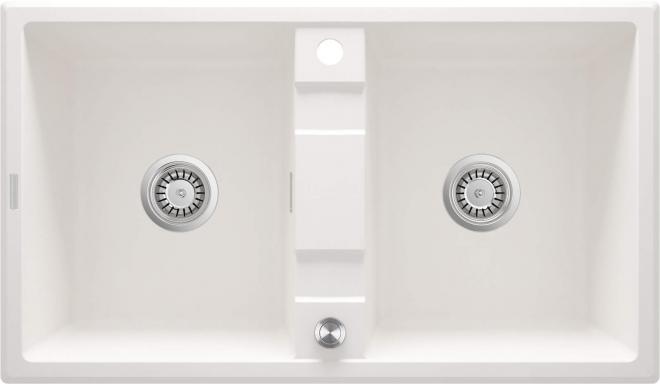 ЭРИДАН 2-ЧАШНАЯ ГРАНИТНАЯ РАКОВИНА БЕЗ СУШИЛКИ 860x500x220 3,5'', АЛАБАСТР, С SPACE SAVER LUX