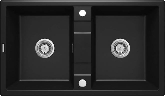 ЭРИДАН ГРАНИТНАЯ МОЙКА С 2 ЧАШАМИ БЕЗ СУШИЛКИ 860x500x220 3,5'', NERO, С SPACE SAVER LUX