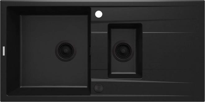 ЭРИДАН ГРАНИТНАЯ РАКОВИНА 1,5 ЧАШИ С СУШИЛКОЙ 1000x500x208, NERO, С SPACE SAVER LUX