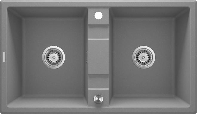 ЭРИДАН 2-ЧАШНАЯ ГРАНИТНАЯ РАКОВИНА БЕЗ СУШИЛКИ 860x500x220 3,5'', СЕРЫЙ МЕТАЛЛИК, С SPACE SAVER LUX