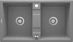 ЭРИДАН 2-ЧАШНАЯ ГРАНИТНАЯ РАКОВИНА БЕЗ СУШИЛКИ 860x500x220 3,5'', СЕРЫЙ МЕТАЛЛИК, С SPACE SAVER LUX