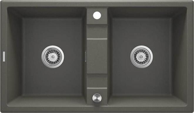 ERIDAN 2-ЧАШНАЯ ГРАНИТНАЯ РАКОВИНА БЕЗ СУШИЛКИ 860x500x220 3,5'', АНТРАЦИТОВЫЙ МЕТАЛЛИЧЕСКИЙ, С SPACE SAVER LUX