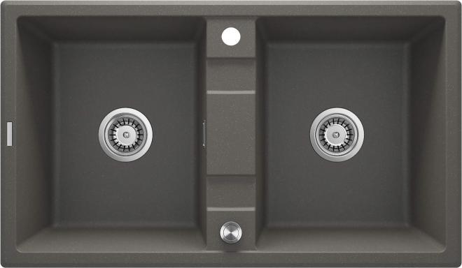 ERIDAN 2-ЧАШНАЯ ГРАНИТНАЯ РАКОВИНА БЕЗ СУШИЛКИ 860x500x220 3,5'', АНТРАЦИТОВЫЙ МЕТАЛЛИЧЕСКИЙ, С SPACE SAVER LUX