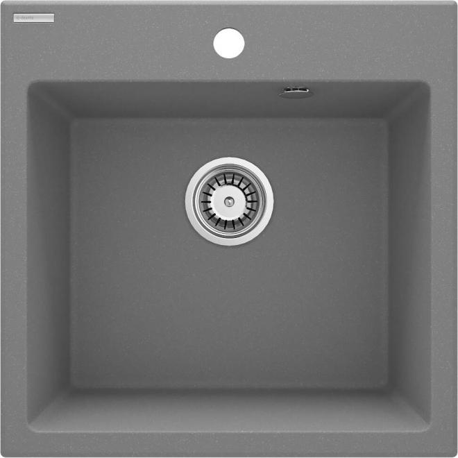 ГРАНИТНАЯ МОЙКА EVORA 1-ЧАША 500x500X216, СЕРЫЙ МЕТАЛЛИК, С ЭКОНОМИТЕЛЕМ ПРОСТРАНСТВА - НОВИНКА