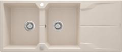 ANDANTE ГРАНИТНАЯ МОЙКА С 2 ЧАШАМИ С СУШИЛКОЙ 1160x500x224, 3,5'', БЕЖЕВАЯ, С ЭКОНОМЬЮЩИМ ПРОСТРАНСТВОМ
