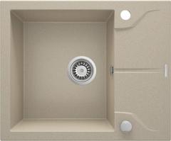 ANDANTE 1-ЧАШНАЯ ГРАНИТНАЯ РАКОВИНА С КОРОТКОЙ СУШКОЙ 590x490x194, ПЕСЧАНЫЙ, С ЭКОНОМЬЮЩИМ ПРОСТРАНСТВОМ