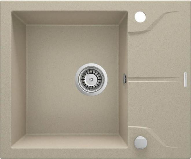 ANDANTE 1-ЧАШНАЯ ГРАНИТНАЯ РАКОВИНА С КОРОТКОЙ СУШКОЙ 590x490x194, ПЕСЧАНЫЙ, С ЭКОНОМЬЮЩИМ ПРОСТРАНСТВОМ
