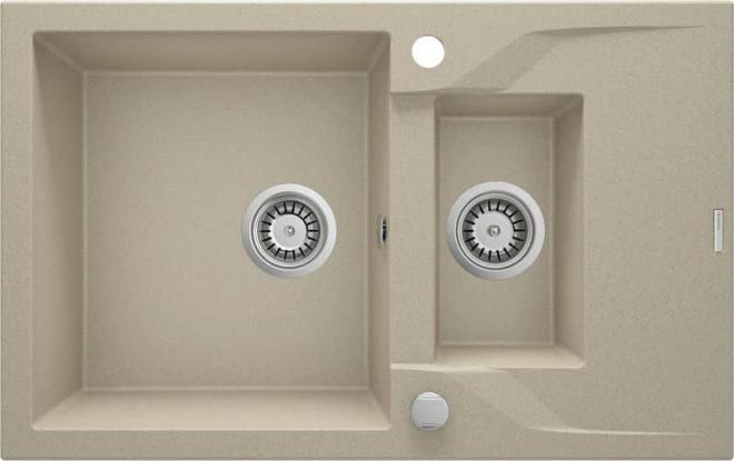 ANDANTE ГРАНИТНАЯ РАКОВИНА НА 1,5 ЧАШИ С СУШИЛКОЙ 780x490x194, ПЕСЧАНЫЙ, С ЭКОНОМЬЮЩИМ ПРОСТРАНСТВОМ