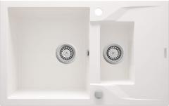 ANDANTE 1,5-ЧАШНАЯ ГРАНИТНАЯ РАКОВИНА С СУШИЛКОЙ 780x490x194, АЛАБАСТР, С ЭКОНОМЬЮЩИМ ПРОСТРАНСТВОМ