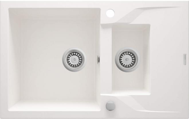 ANDANTE 1,5-ЧАШНАЯ ГРАНИТНАЯ РАКОВИНА С СУШИЛКОЙ 780x490x194, АЛАБАСТР, С ЭКОНОМЬЮЩИМ ПРОСТРАНСТВОМ