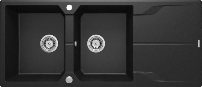 ANDANTE ГРАНИТНАЯ МОЙКА С 2 ЧАШАМИ С СУШИЛКОЙ 1160x500x224, 3,5'', ГРАФИТ МЕТАЛЛИЧЕСКИЙ, С ЭКОНОМЬЮЩИМ ПРОСТРАНСТВОМ
