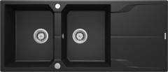 ANDANTE ГРАНИТНАЯ МОЙКА С 2 ЧАШАМИ С СУШИЛКОЙ 1160x500x224, 3,5'', ГРАФИТ МЕТАЛЛИЧЕСКИЙ, С ЭКОНОМЬЮЩИМ ПРОСТРАНСТВОМ
