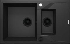 ANDANTE 1,5-ЧАША ГРАНИТНАЯ МОЙКА С СУШИЛКОЙ 780x490x194, ГРАФИТ МЕТАЛЛИЧЕСКИЙ, С ЭКОНОМЬЮЩИМ ПРОСТРАНСТВОМ