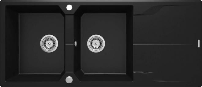 ANDANTE ГРАНИТНАЯ РАКОВИНА С 2 ЧАШАМИ С СУШИЛКОЙ 1160x500x224, 3,5'', NERO, С ЭКОНОМЬЮЩИМ ПРОСТРАНСТВОМ