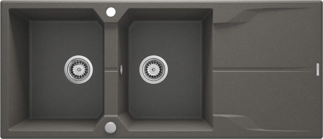 ANDANTE ГРАНИТНАЯ РАКОВИНА С 2 ЧАШАМИ С СУШИЛКОЙ 1160x500x224, 3,5'', АНТРАЦИТОВЫЙ МЕТАЛЛИЧЕСКИЙ, С ЭКОНОМЬЮЩИМ ПРОСТРАНСТВОМ