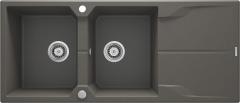ANDANTE ГРАНИТНАЯ РАКОВИНА С 2 ЧАШАМИ С СУШИЛКОЙ 1160x500x224, 3,5'', АНТРАЦИТОВЫЙ МЕТАЛЛИЧЕСКИЙ, С ЭКОНОМЬЮЩИМ ПРОСТРАНСТВОМ