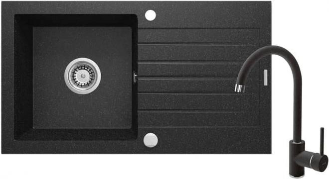 НАБОР: ГРАНИТНАЯ МОЙКА ZQZ_2113 + СМЕСИТЕЛЬ ДЛЯ МОЙКИ С U-образным изливом BEN_262M + ФИТИНГИ, ГРАФИТ