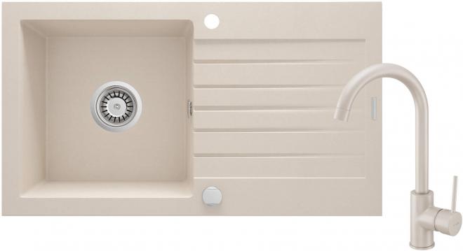 НАБОР: ГРАНИТНАЯ МОЙКА ZQZ_5113 + СМЕСИТЕЛЬ ДЛЯ МОЙКИ С U-образным изливом BEN_562M + ФИТИНГИ, БЕЖЕВЫЙ
