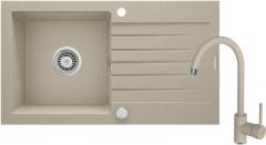 НАБОР: ГРАНИТНАЯ МОЙКА ZQZ_7113 + СМЕСИТЕЛЬ ДЛЯ МОЙКИ С U-образным изливом BEN_762M + ФИТИНГИ, ПЕСЧАНЫЙ