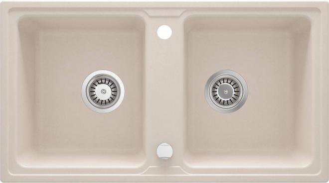 ZORBA 2-ЧАШНАЯ ГРАНИТНАЯ МОЙКА БЕЗ СУШИЛКИ 780x435x180, 3,5'', БЕЖЕВАЯ, С ФИТИНГОМ