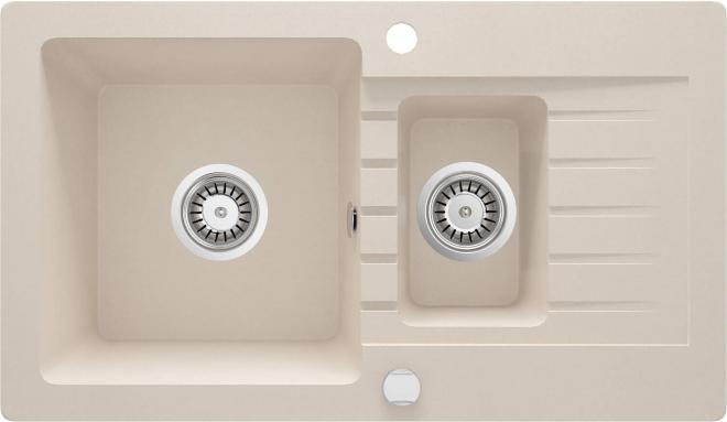 ZORBA 1,5-ЧАША ГРАНИТНАЯ МОЙКА С СУШИЛКОЙ 760x440x164, 3,5'', БЕЖЕВАЯ, С ФИТИНГОМ