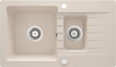 ZORBA 1,5-ЧАША ГРАНИТНАЯ МОЙКА С СУШИЛКОЙ 760x440x164, 3,5'', БЕЖЕВАЯ, С ФИТИНГОМ