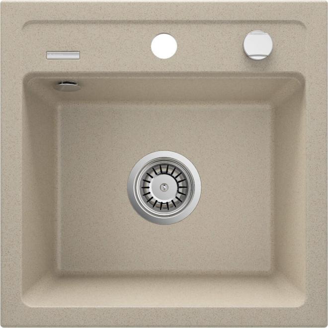 ZORBA ГРАНИТНАЯ МОЙКА 1-ЧАША БЕЗ СУШИЛКИ 440x440x184, 3,5'', ПЕСЧАНАЯ, С ФИТИНГАМИ