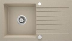 ZORBA 1-ЧАША ГРАНИТНАЯ МОЙКА С СУШИЛКОЙ 760x440x160, 3,5'', ПЕСЧАНЫЙ, С ФИТИНГАМИ