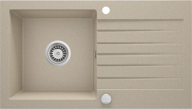 ZORBA 1-ЧАША ГРАНИТНАЯ МОЙКА С СУШИЛКОЙ 760x440x160, 3,5'', ПЕСЧАНЫЙ, С ФИТИНГАМИ