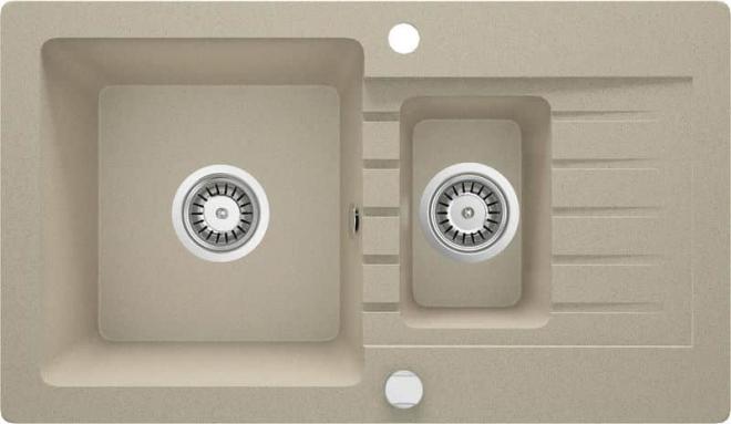 ZORBA 1,5-ЧАША ГРАНИТНАЯ МОЙКА С СУШИЛКОЙ 760x440x164, 3,5'', ПЕСЧАНАЯ, С ФИТИНГАМИ