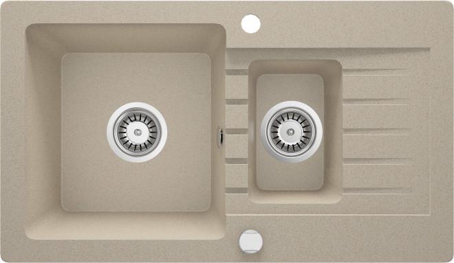 ZORBA 1,5-ЧАША ГРАНИТНАЯ МОЙКА С СУШИЛКОЙ 760x440x164, 3,5'', ПЕСЧАНАЯ, С ФИТИНГАМИ